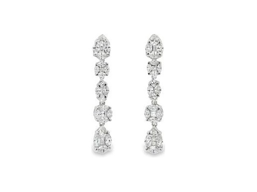 18K White Gold Drop Earrings with Natural Marquise, Pear-shaped and Princess-cut Diamonds